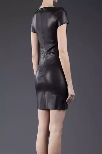 women's black lambskin leather dress short sleeve design