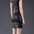 Genuine lambskin women's black leather dress short sleeve classic fit dress