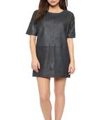 women's black lambskin leather dress short sleeve design premium
