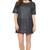 Genuine lambskin women's black leather dress short sleeve casual loose fit dress