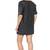 Genuine lambskin women's black leather dress short sleeve casual loose fit dress