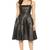 Women black soft lambskin leather dress strappy midi dress with flared hem