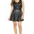Women black soft lambskin leather dresssleeveless fit & flare mini dress