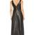 Women black soft lambskin leather dress sleeveless v-neck maxi dress