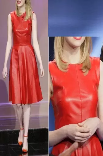 Women red soft lambskin leather dress sleeveless fit & flare mini dress