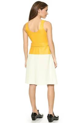 women's beige lambskin leather dress sleeveless cut 2