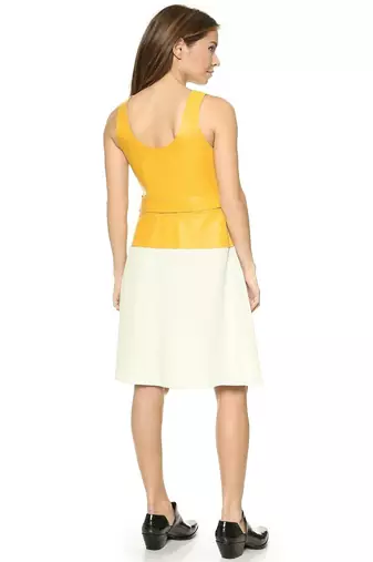 women's beige lambskin leather dress sleeveless cut