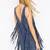 Women blue soft lambskin suede leather dress fringed dress