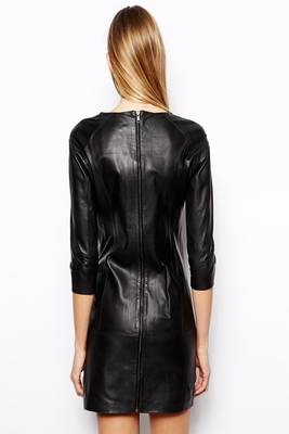 women's black lambskin leather dress classic zip up style modern 2