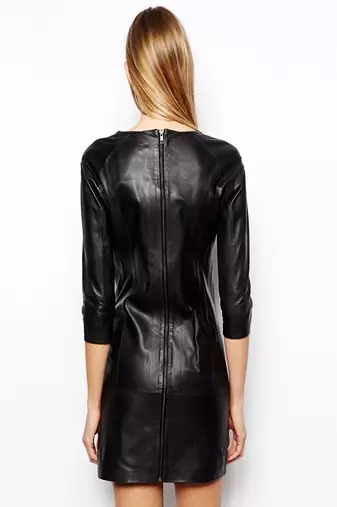 women's black lambskin leather dress classic zip up style modern
