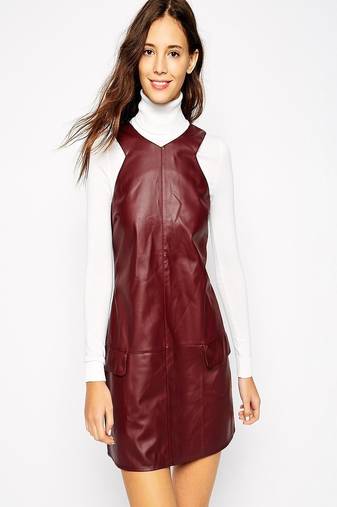 genuine lambskin women's leather dress sleeveless mini dres