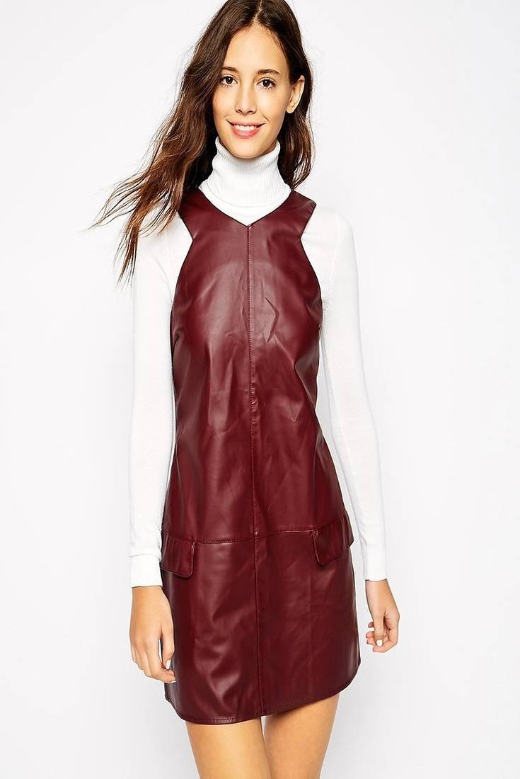 genuine lambskin women's leather dress sleeveless mini dres