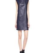 Genuine lambskin women's leather dress women sleevless dress
