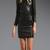 Genuine lambskin women's black leather dress 3\4 sleeve leather dress