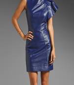 Genuine lambskin women's leather dress one shoulder mini dress