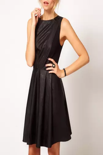 Genuine lambskin women's leather dress sleeveless flare dress