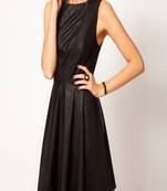 Genuine lambskin women's leather dress sleeveless flare dress