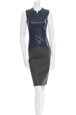 women's lambskin midi leather dress sleeveless cut 1