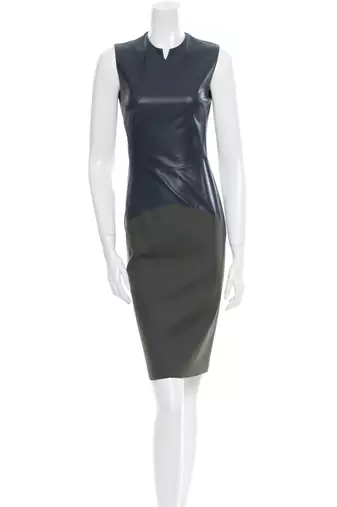 Genuine lambskin women's leather dress sleeveless midi dress