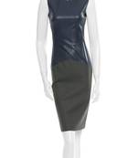 Genuine lambskin women's leather dress sleeveless midi dress