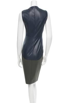 women's lambskin midi leather dress sleeveless cut 2