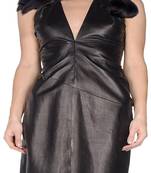 Genuine lambskin women's leather dress deep v neck mini dress