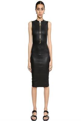 women's lambskin midi leather dress sleeveless cut premium 1