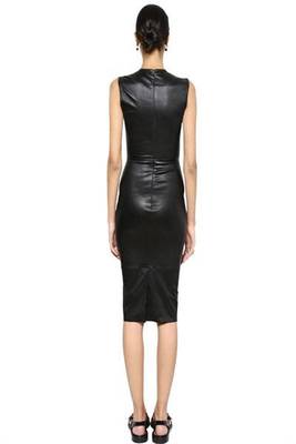 women's lambskin midi leather dress sleeveless cut premium 2