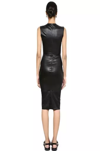 women's lambskin midi leather dress sleeveless cut premium