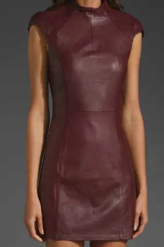 Genuine lambskin women's leather dress cap sleeve bodycon dress