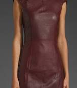 Genuine lambskin women's leather dress cap sleeve bodycon dress