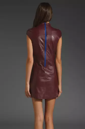women's lambskin leather dress short sleeve design