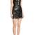 Women black genuine lambskin leather dress strap mini dress with frill