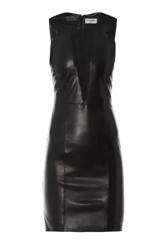 Genuine lambskin women's leather dress sleeveless bodycon mini dress
