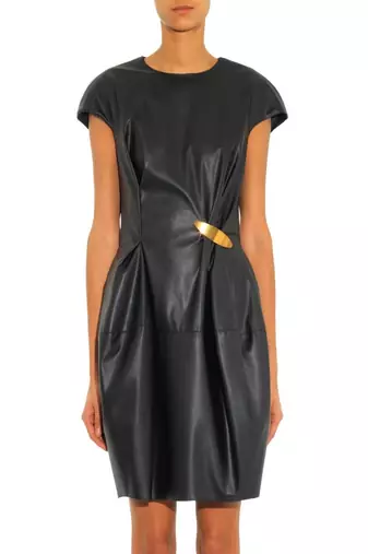 Genuine lambskin women's leather dress cap sleeve bodycon dress