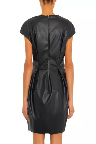 women's lambskin leather dress short sleeve design premium