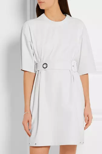 Women black soft lambskin leather dress short sleeve white dress