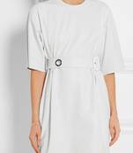 Women black soft lambskin leather dress short sleeve white dress