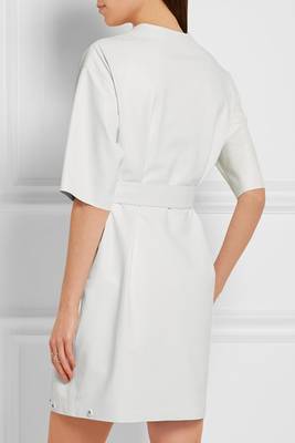 women's white lambskin leather dress short sleeve design 2