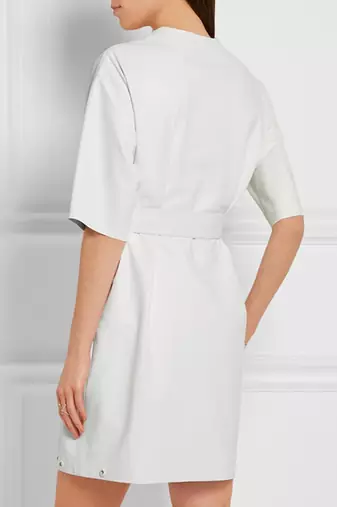 women's white lambskin leather dress short sleeve design
