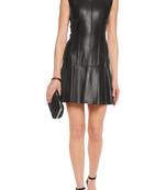 Genuine lambskin women's leather dress bodycon cocktail v-neck leather dress