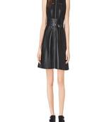 women's black lambskin leather dress sleeveless fit superior