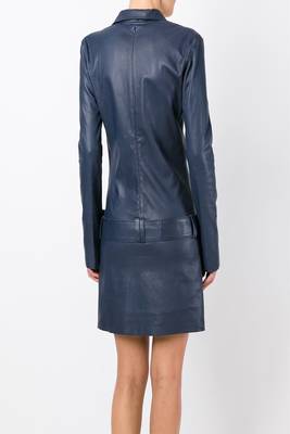 women's blue lambskin leather dress long sleeve design 2