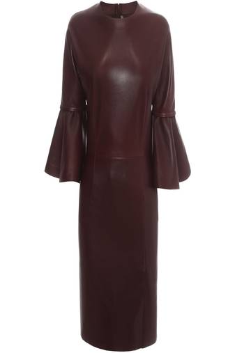 Genuine lambskin women's leather dress bodycon mini dress with bell sleeves