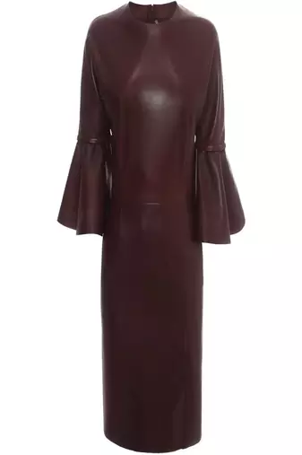 Genuine lambskin women's leather dress bodycon mini dress with bell sleeves