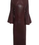 Genuine lambskin women's leather dress bodycon mini dress with bell sleeves