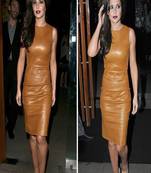 Genuine lambskin women's leather dress sleeveless brown leather dress