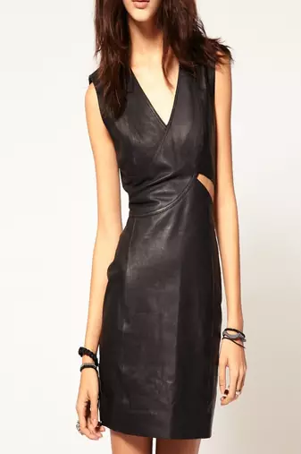 women's black lambskin leather dress sleeveless fit elegant