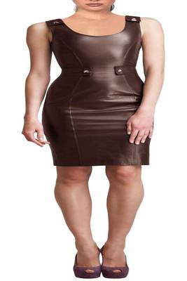 women's brown lambskin leather dress sleeveless cut exclusive 1