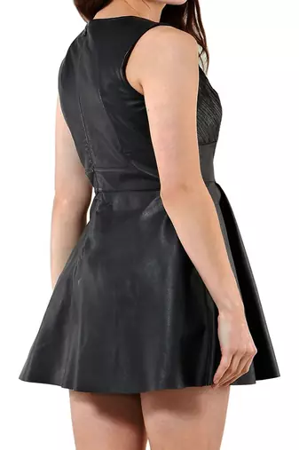 women's black lambskin leather dress form fitting bodycon style
